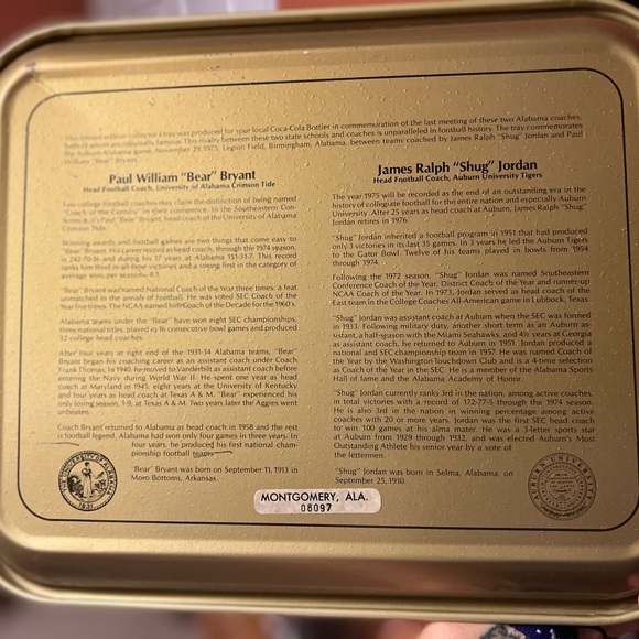 IRON BOWL Alabama  Auburn 1975 Legion Field Metal  Tray Vintage Coca Cola - Picture 5 of 6